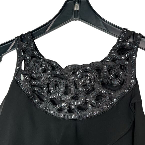 Black Sequin Beaded Yoke Tiered Sleeveless Dress Size 10 - Picture 5 of 11